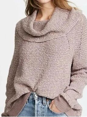 Free People By Your Side Mauve Cowl Neck Sweater XS